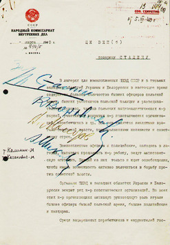 Rozkaz egzekucji więźniów obozu w Katyniu podpisany przez Stalina